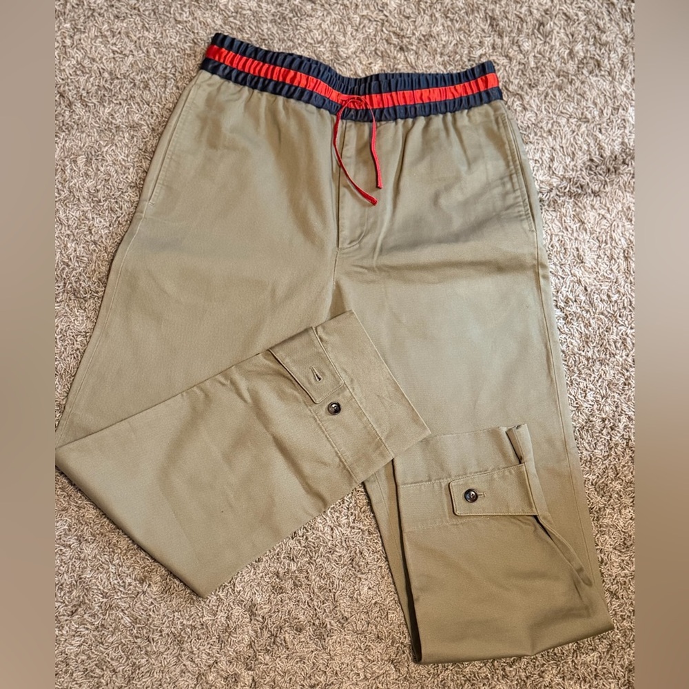 Gucci Khaki Cargo Pants with Red Drawstring